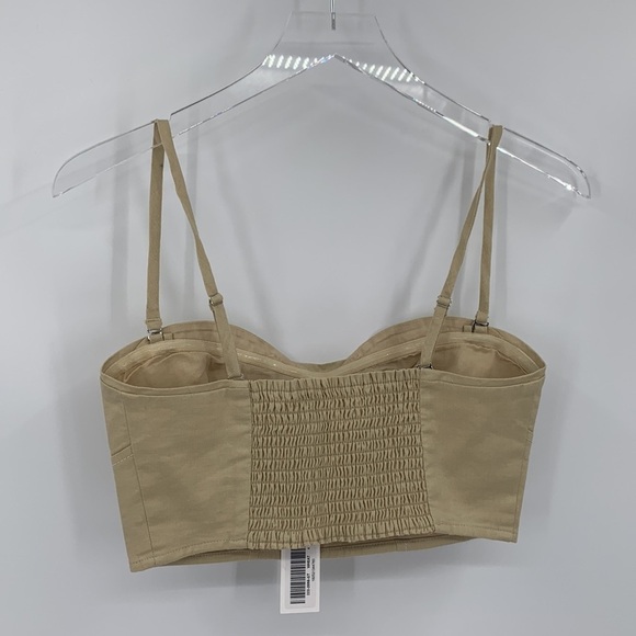 Jonathan Simkhai Amelie bustier tank shirt top crop smocked wheat tan new 4 - Picture 2 of 3